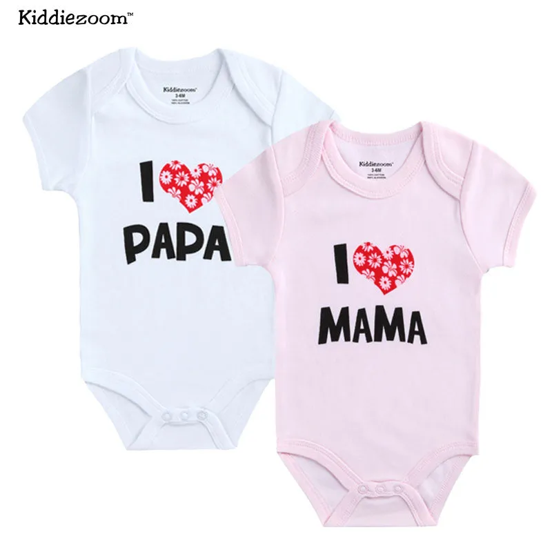 2Pcs/lot Cotton I Love Papa Mama Design Printing Summer Jumpsuit