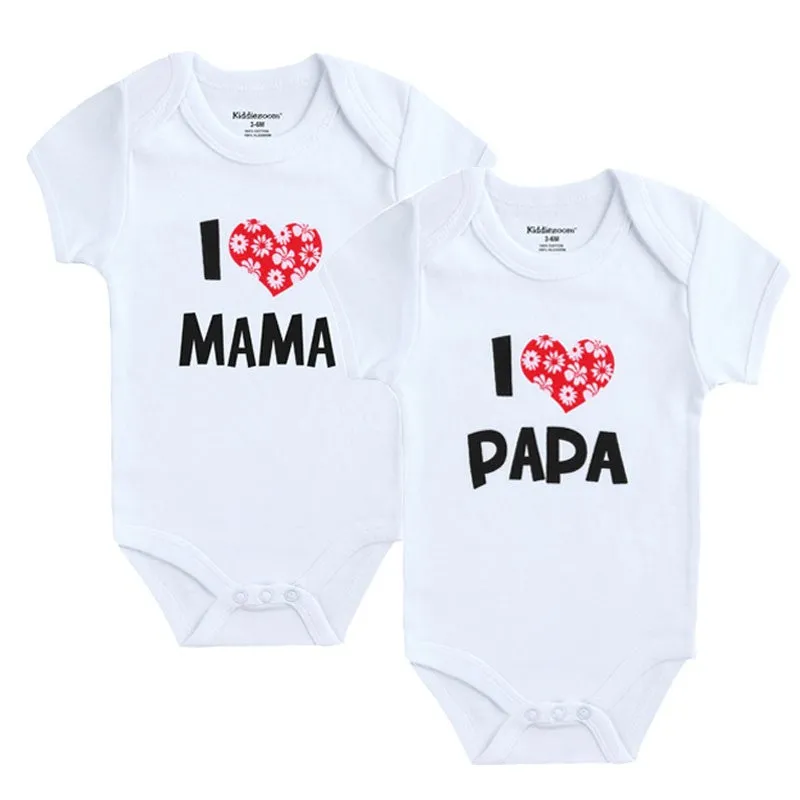 2Pcs/lot Cotton I Love Papa Mama Design Printing Summer Jumpsuit