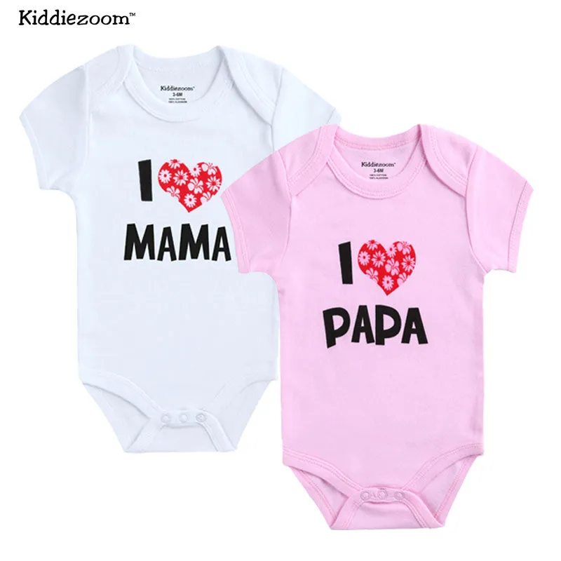 2Pcs/lot Cotton I Love Papa Mama Design Printing Summer Jumpsuit