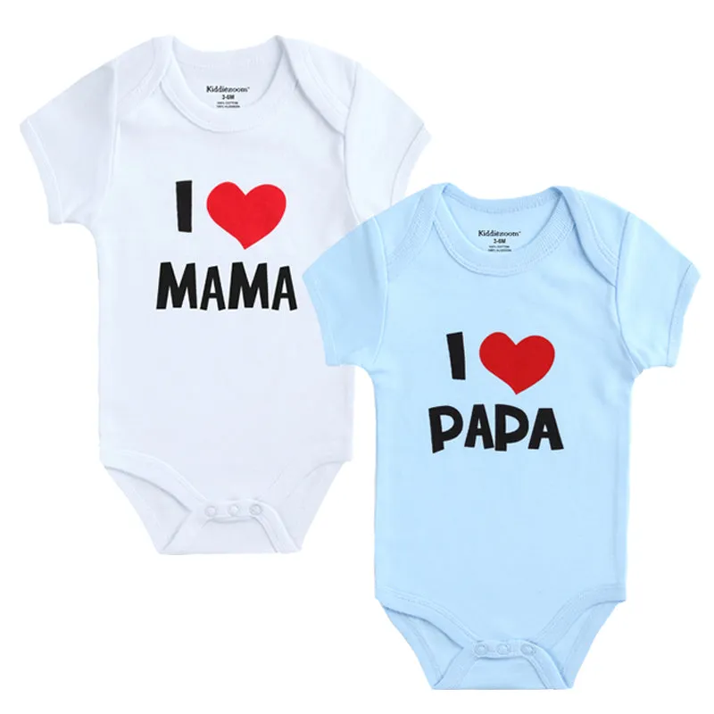 2Pcs/lot Cotton I Love Papa Mama Design Printing Summer Jumpsuit