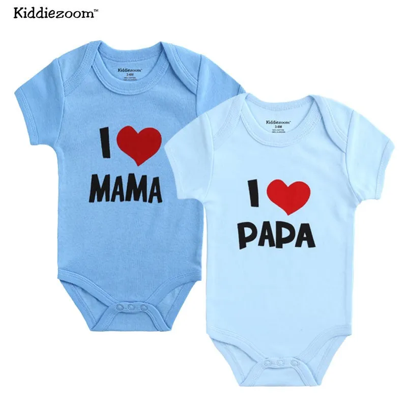 2Pcs/lot Cotton I Love Papa Mama Design Printing Summer Jumpsuit