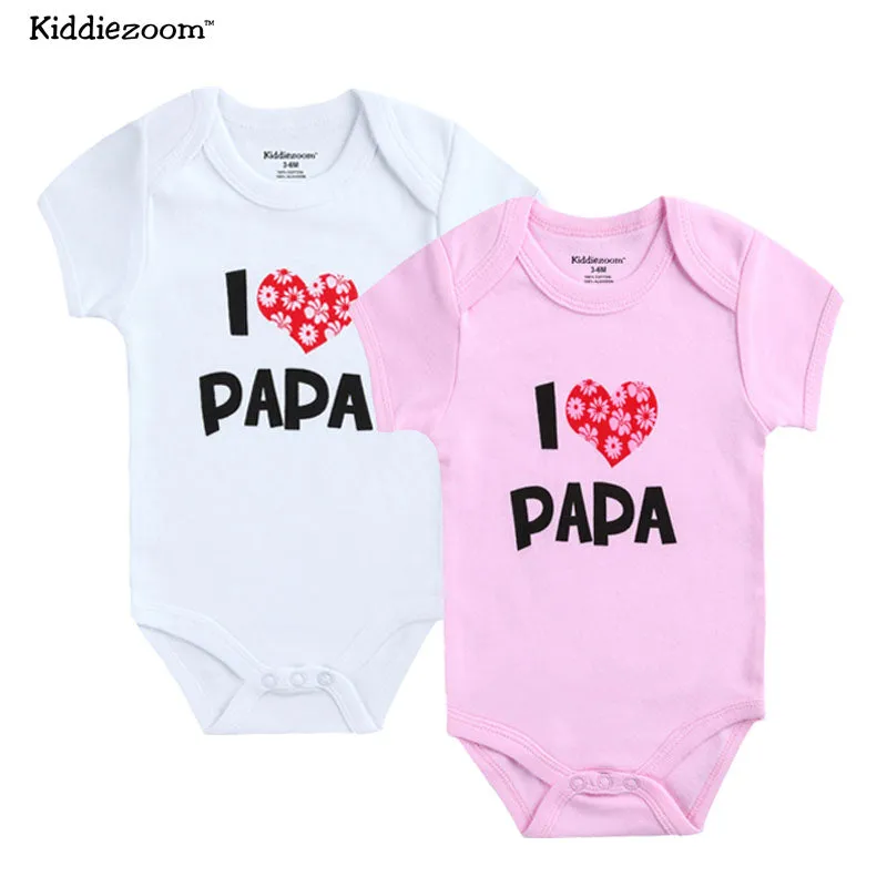 2Pcs/lot Cotton I Love Papa Mama Design Printing Summer Jumpsuit
