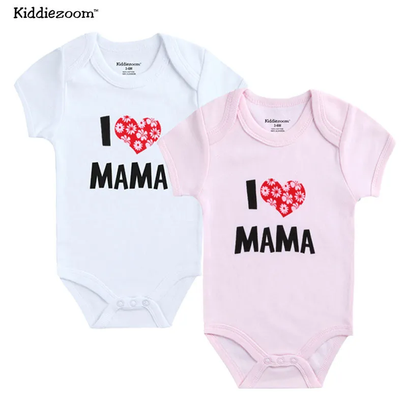 2Pcs/lot Cotton I Love Papa Mama Design Printing Summer Jumpsuit