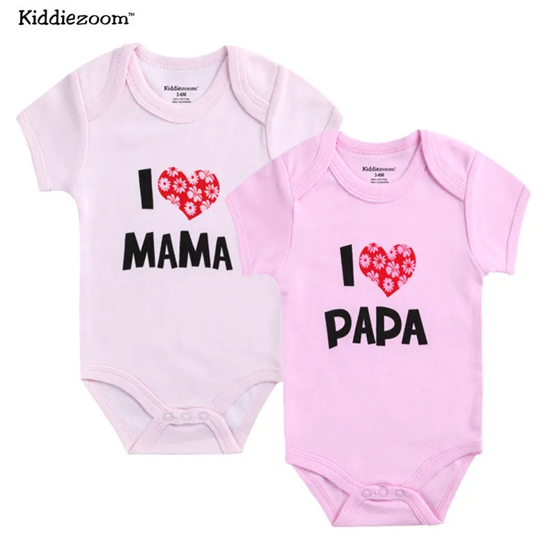 2Pcs/lot Cotton I Love Papa Mama Design Printing Summer Jumpsuit