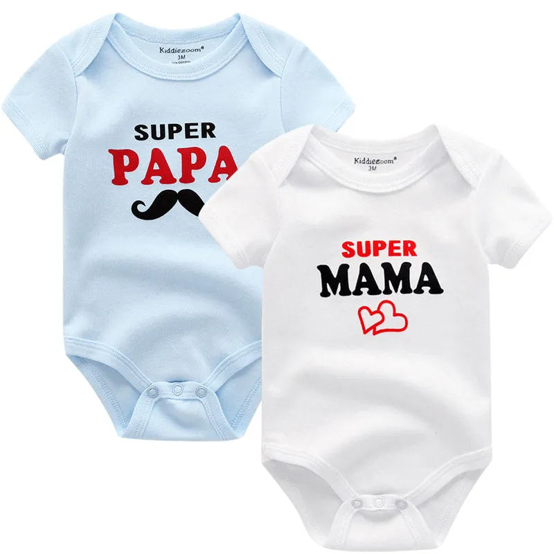 2Pcs/lot Cotton I Love Papa Mama Design Printing Summer Jumpsuit