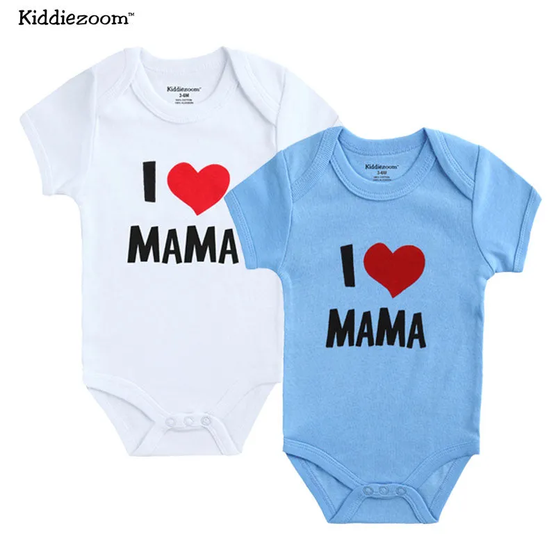 2Pcs/lot Cotton I Love Papa Mama Design Printing Summer Jumpsuit