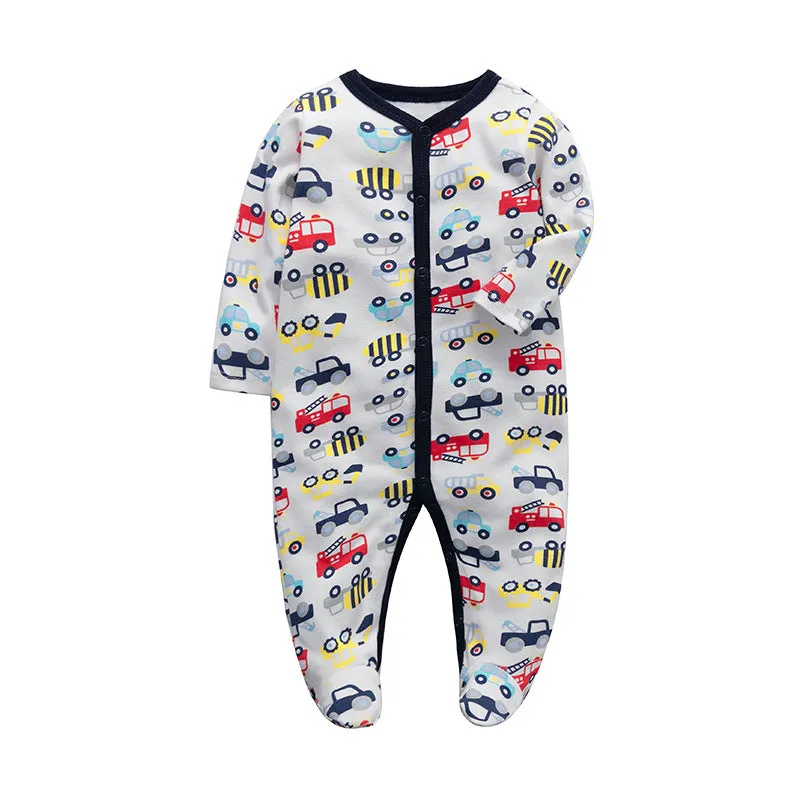 3pk Baby Boy Cotton Long Sleeve 0-12M Footed Onesie