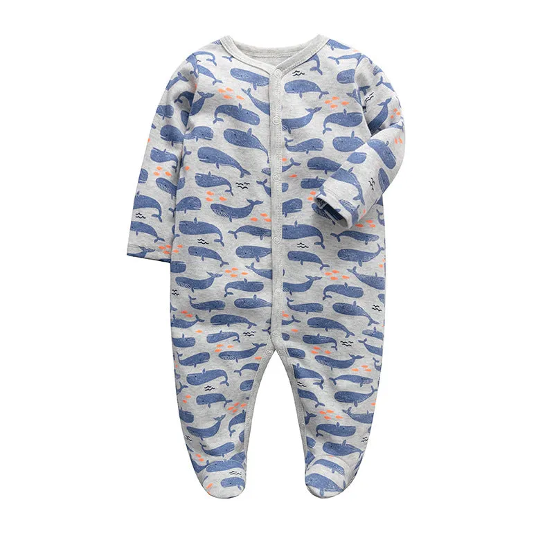 3pk Baby Boy Cotton Long Sleeve 0-12M Footed Onesie