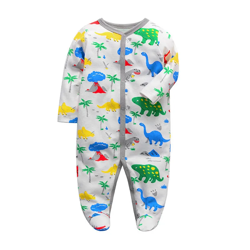3pk Baby Boy Cotton Long Sleeve 0-12M Footed Onesie