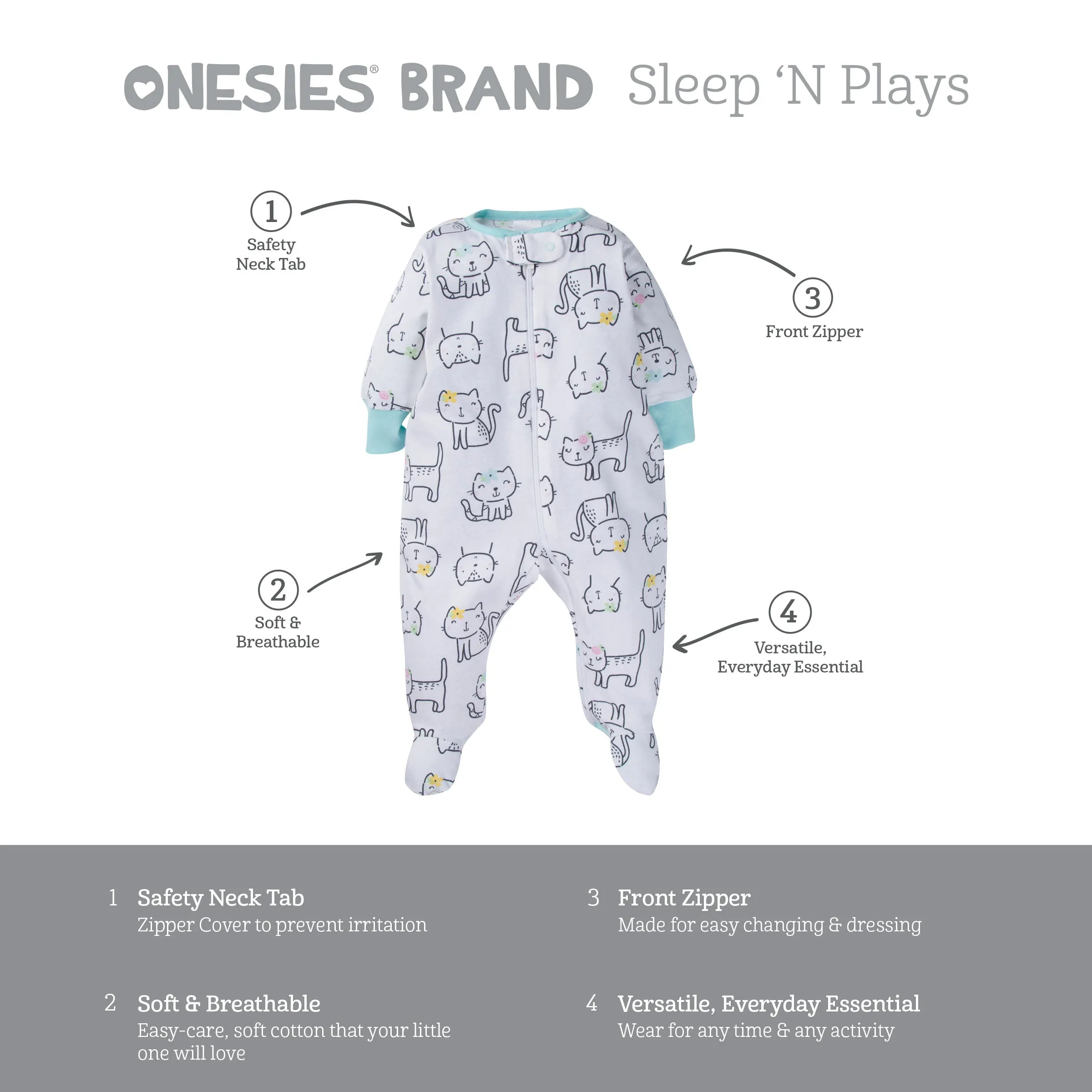 6-Piece Baby Girls Cuddly & Cat Onesies® Brand Bodysuit & Sleep N' Play Set