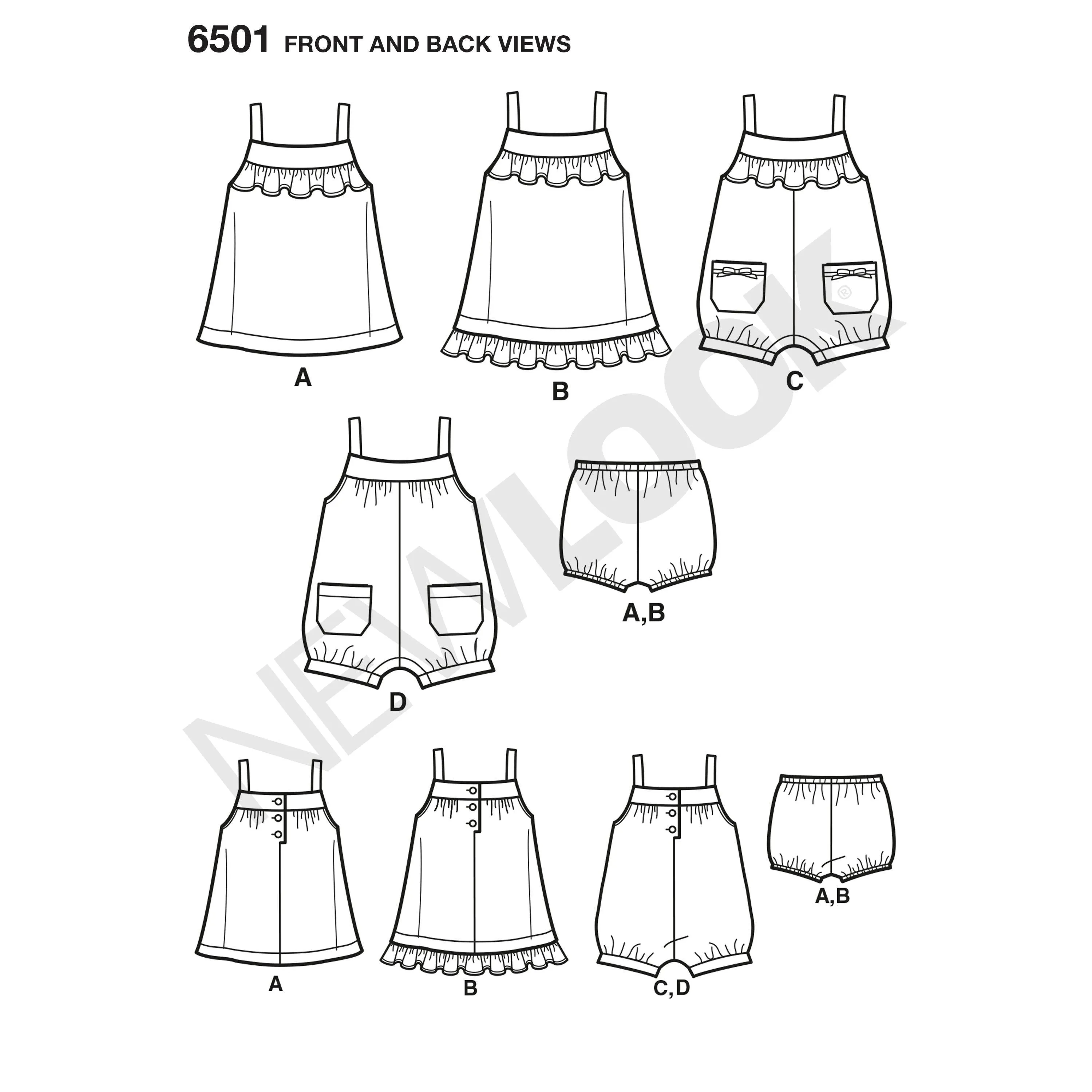 6501 New Look Pattern 6501 Babies' Dress and Romper