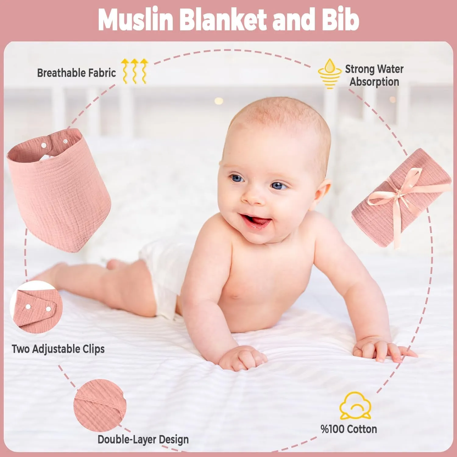 AKSHIRE 8PCS Newborn Baby Gifts Set, Baby Shower Gifts for Newborn Baby Girls and Baby Boys, Newborn Essentials Set with Ultra Soft Muslin Baby Blanket for Gender Reveals, Birthdays, Christmas