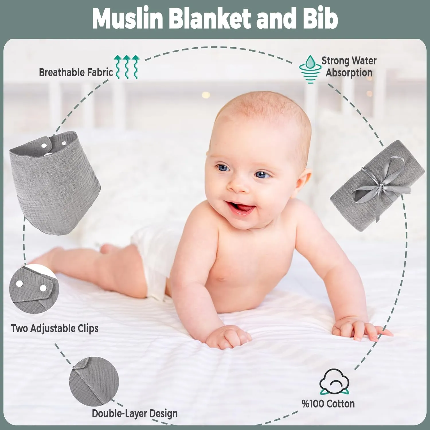 AKSHIRE 8PCS Newborn Baby Gifts Set, Baby Shower Gifts for Newborn Baby Girls and Baby Boys, Newborn Essentials Set with Ultra Soft Muslin Baby Blanket for Gender Reveals, Birthdays, Christmas