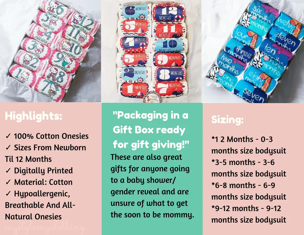 Baby Custom Monthly Onesies - Red and Blues