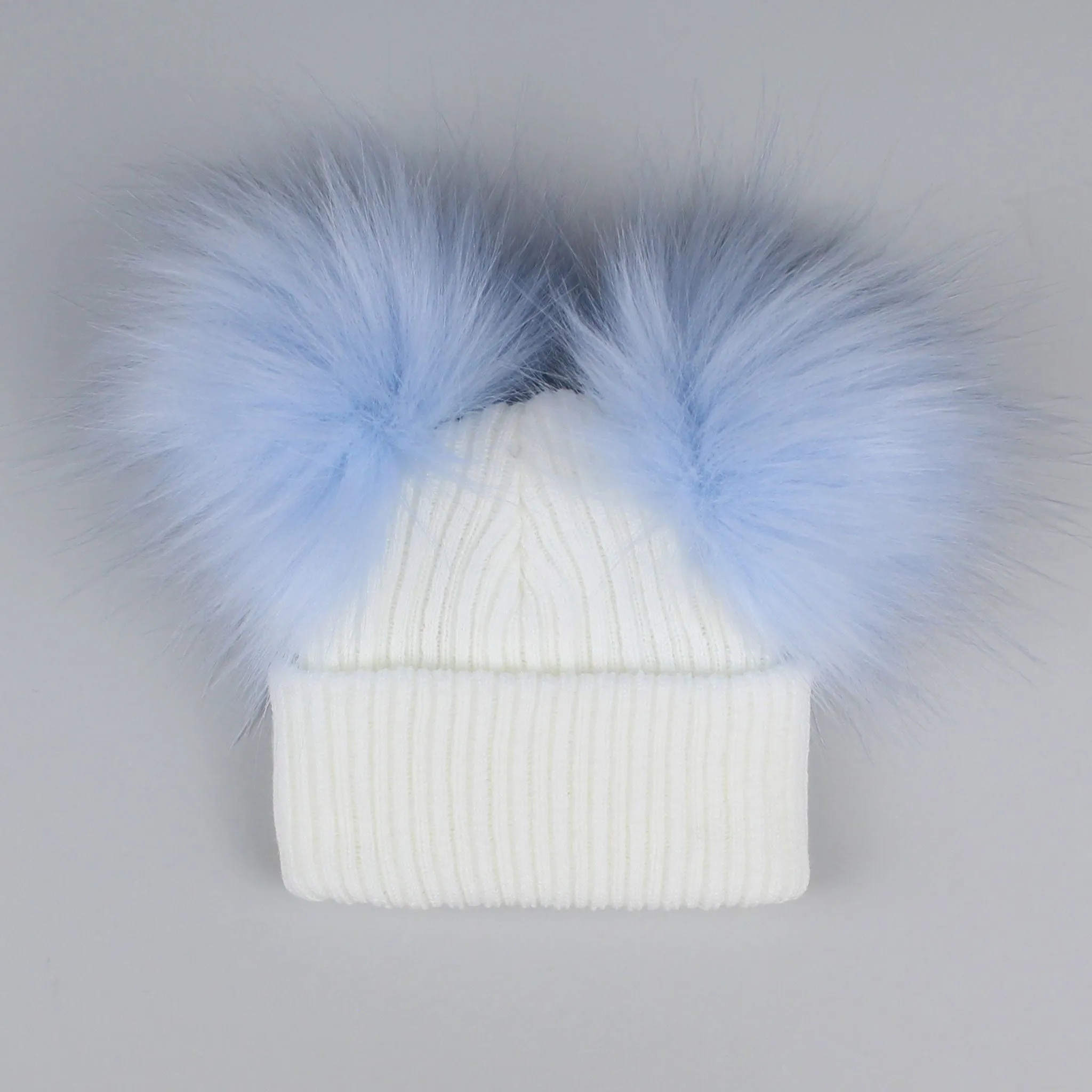 Baby Double Pom Hat - White/Blue