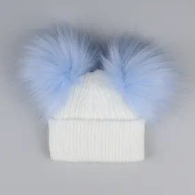 Baby Double Pom Hat - White/Blue