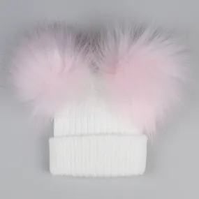 Baby Double Pom Hat - White/Pink