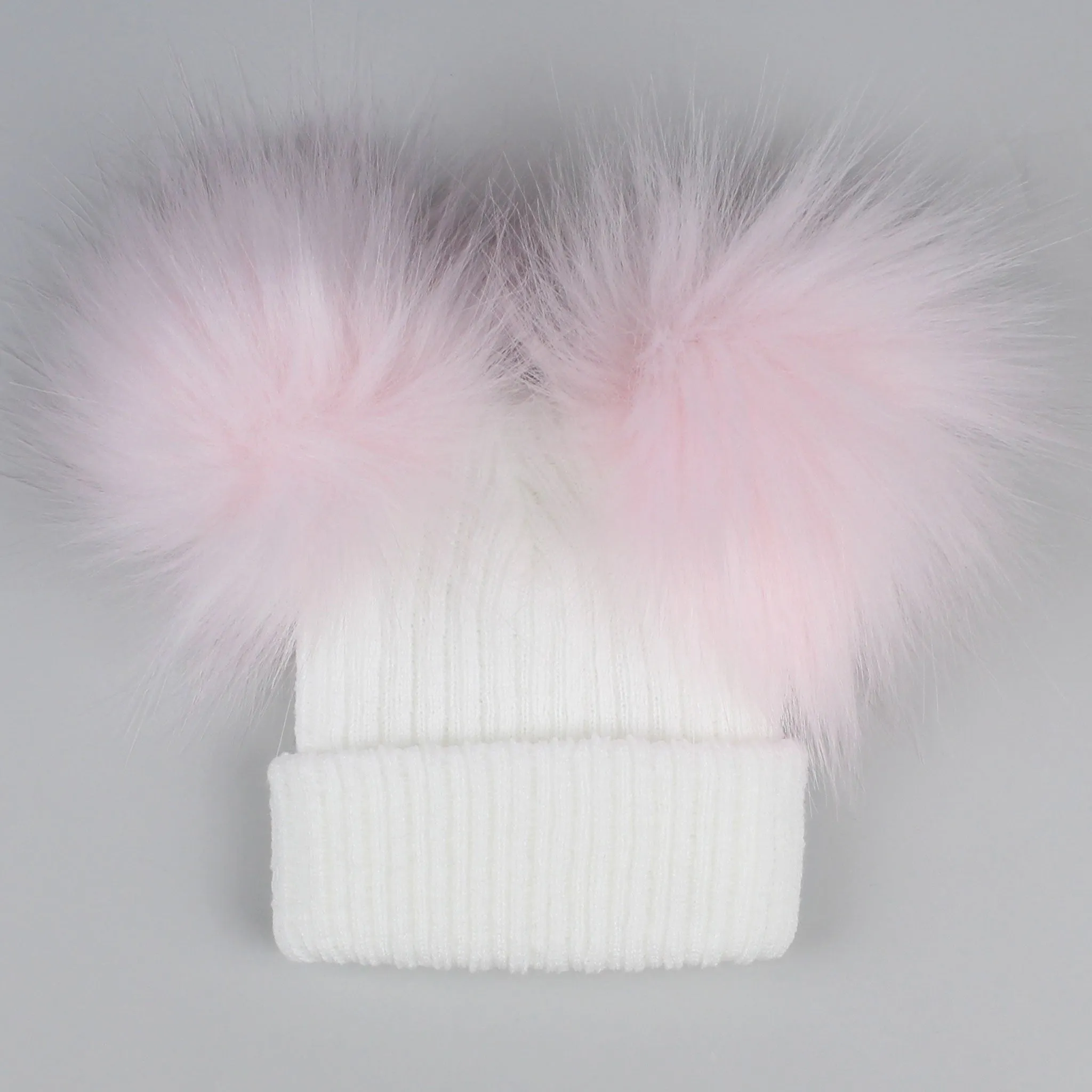 Baby Double Pom Hat - White/Pink
