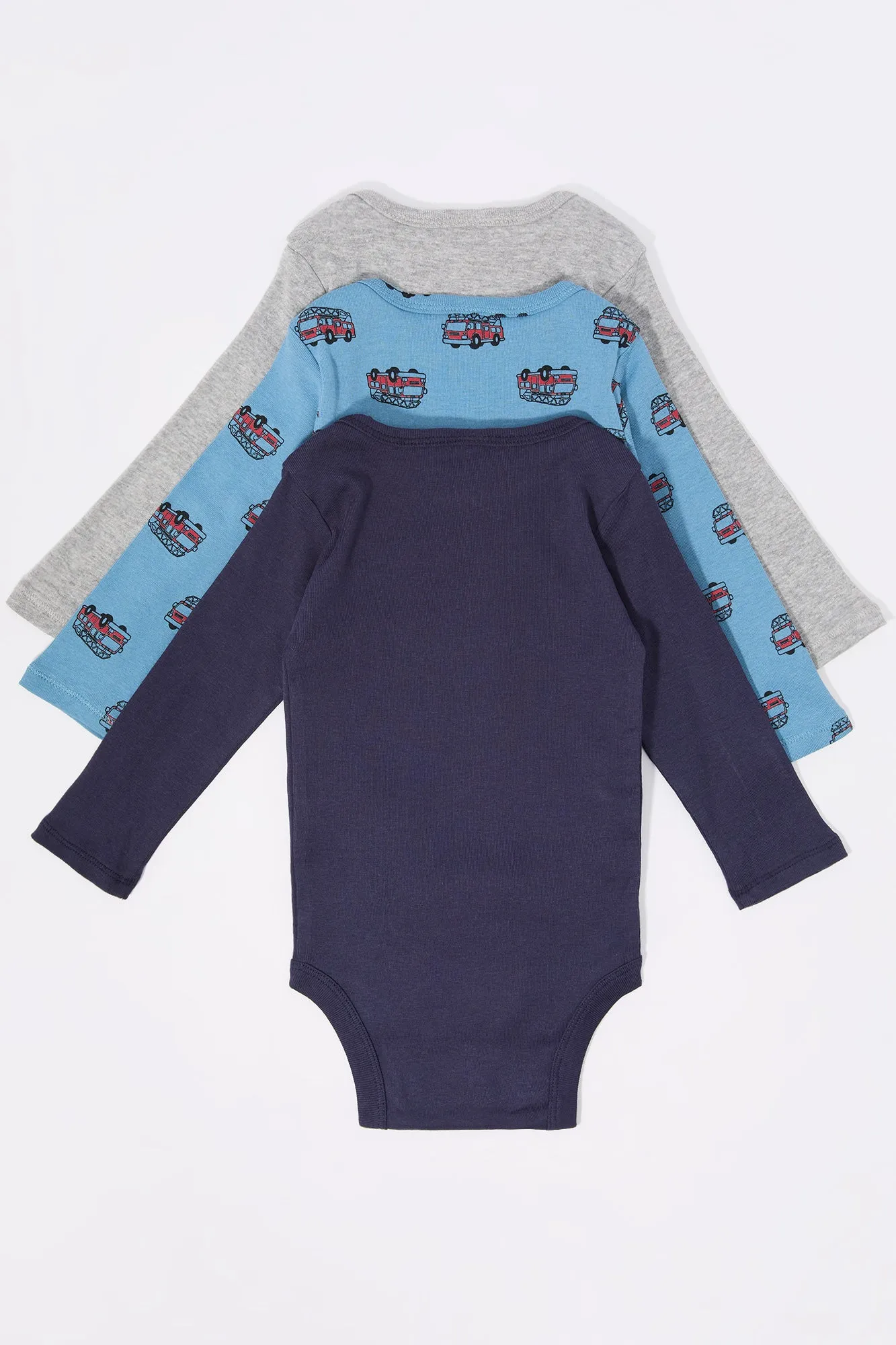 Baby Fire Truck Graphic Long Sleeve Onesie (3 Pack)
