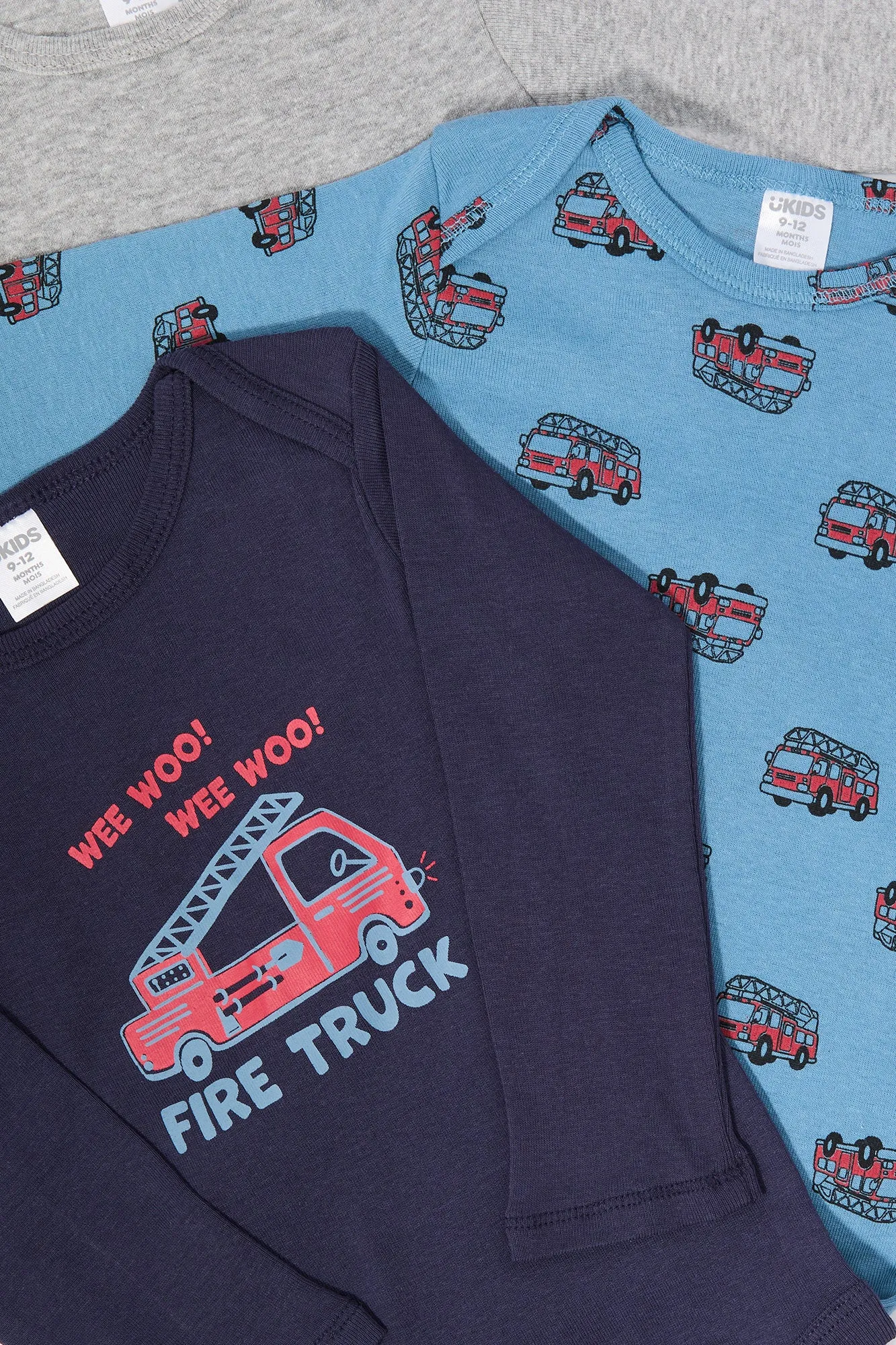 Baby Fire Truck Graphic Long Sleeve Onesie (3 Pack)