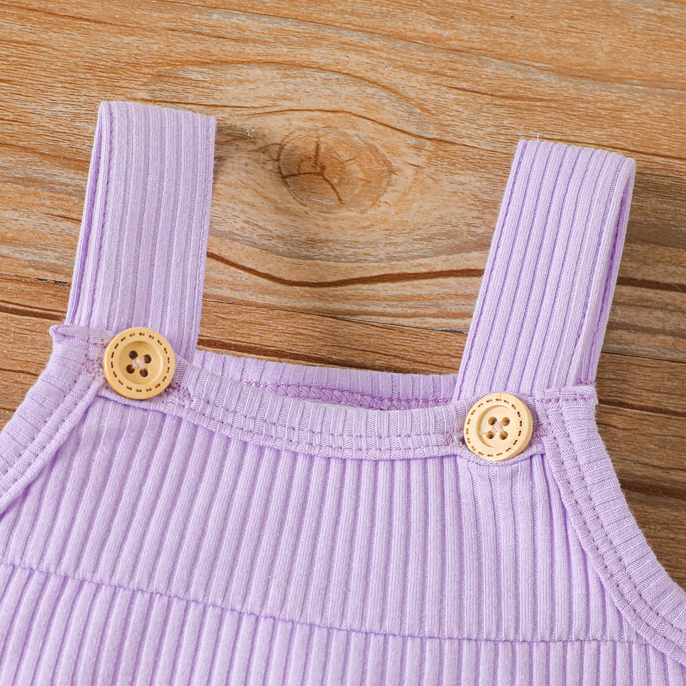Baby Girl 100% Cotton Solid Color Ribbed Sleeveless Rompers