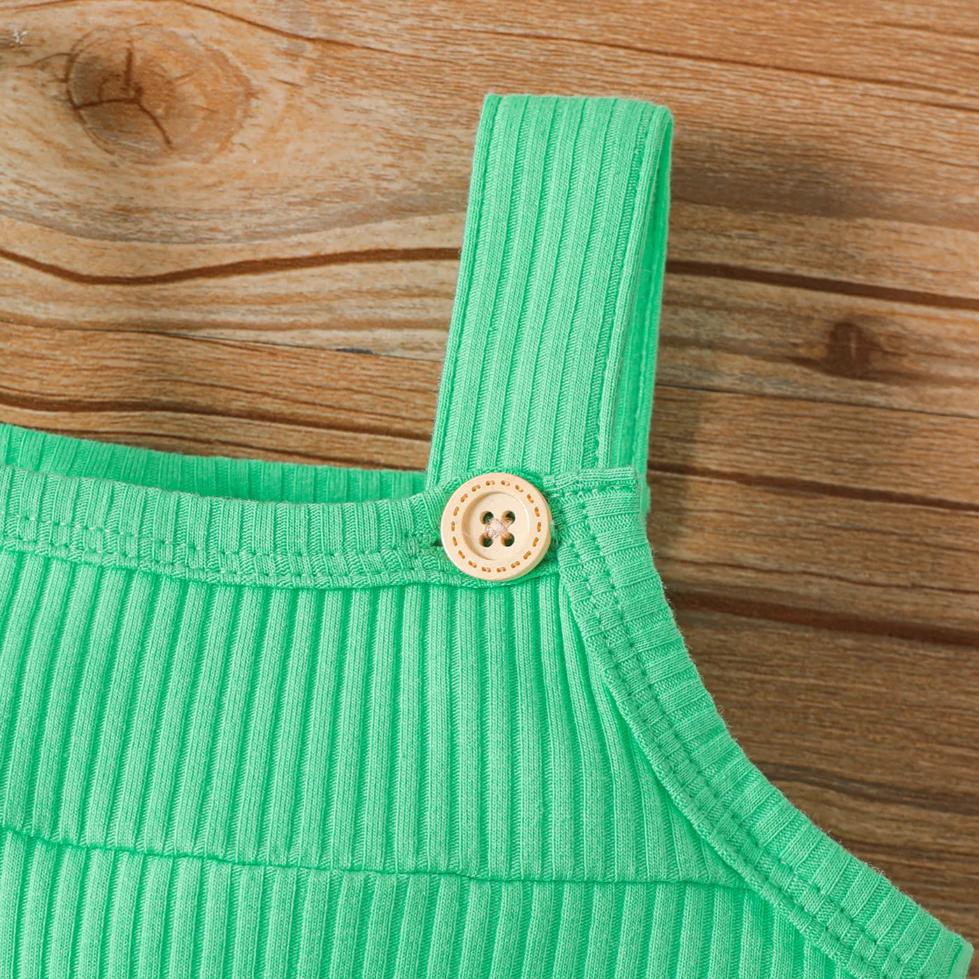 Baby Girl 100% Cotton Solid Color Ribbed Sleeveless Rompers