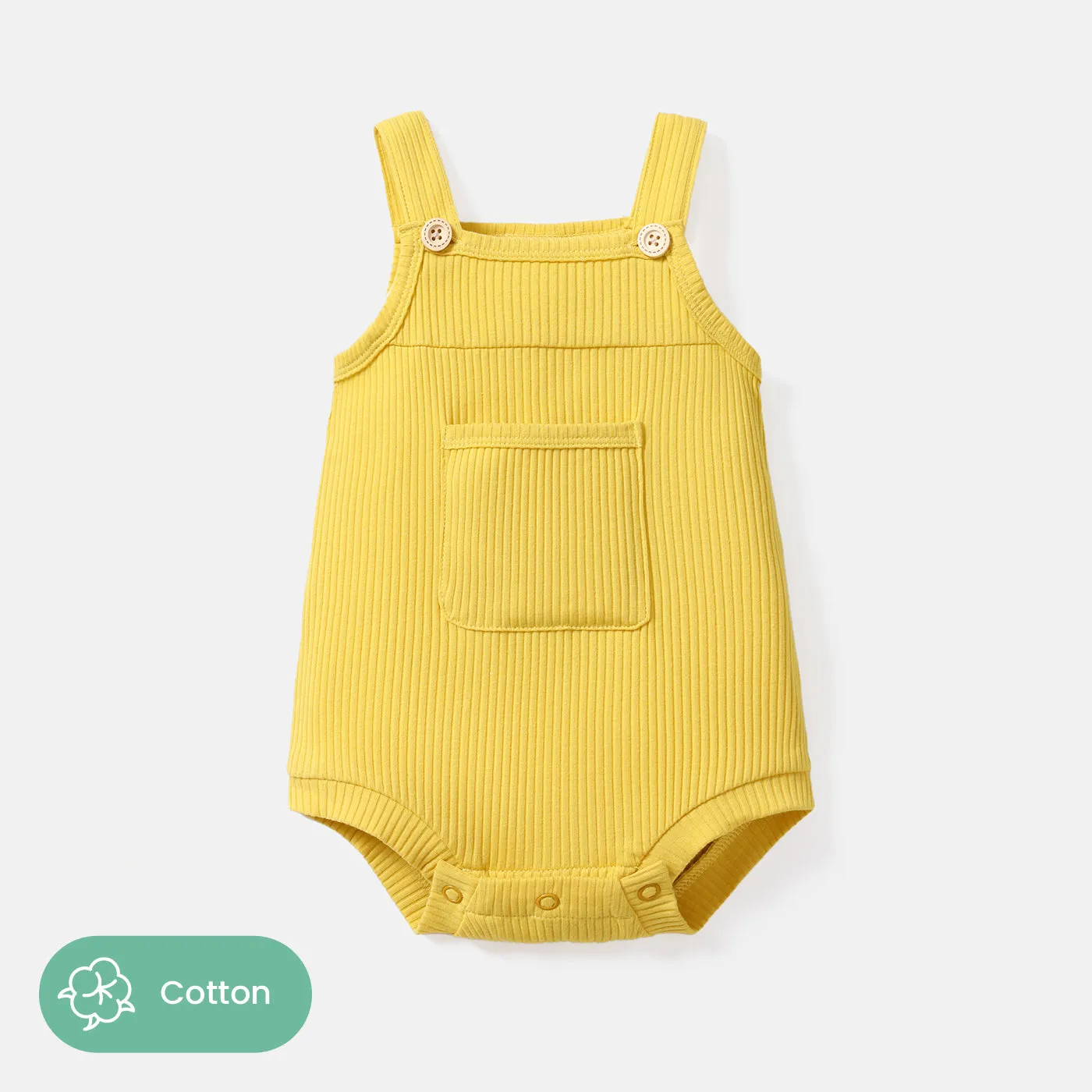 Baby Girl 100% Cotton Solid Color Ribbed Sleeveless Rompers