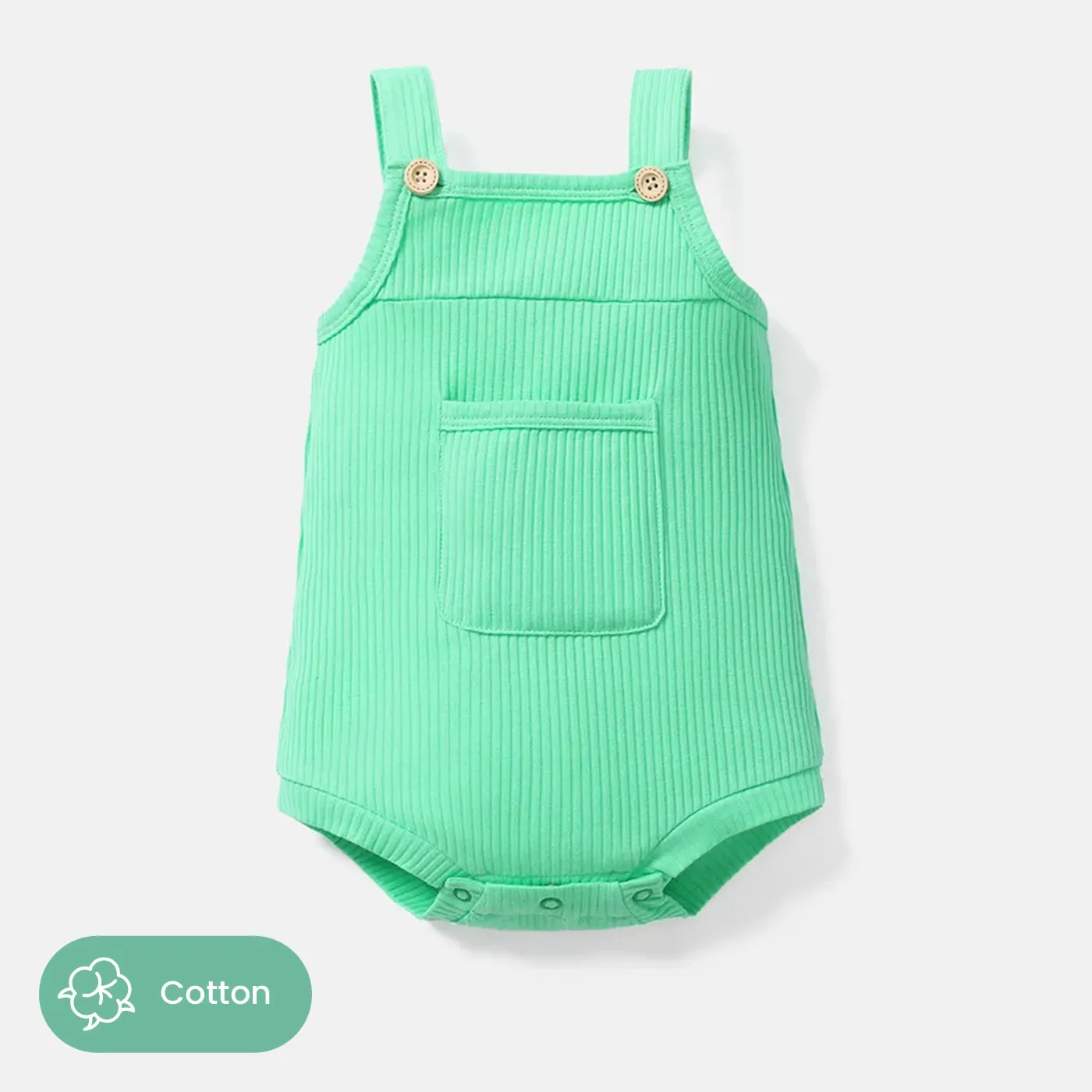 Baby Girl 100% Cotton Solid Color Ribbed Sleeveless Rompers