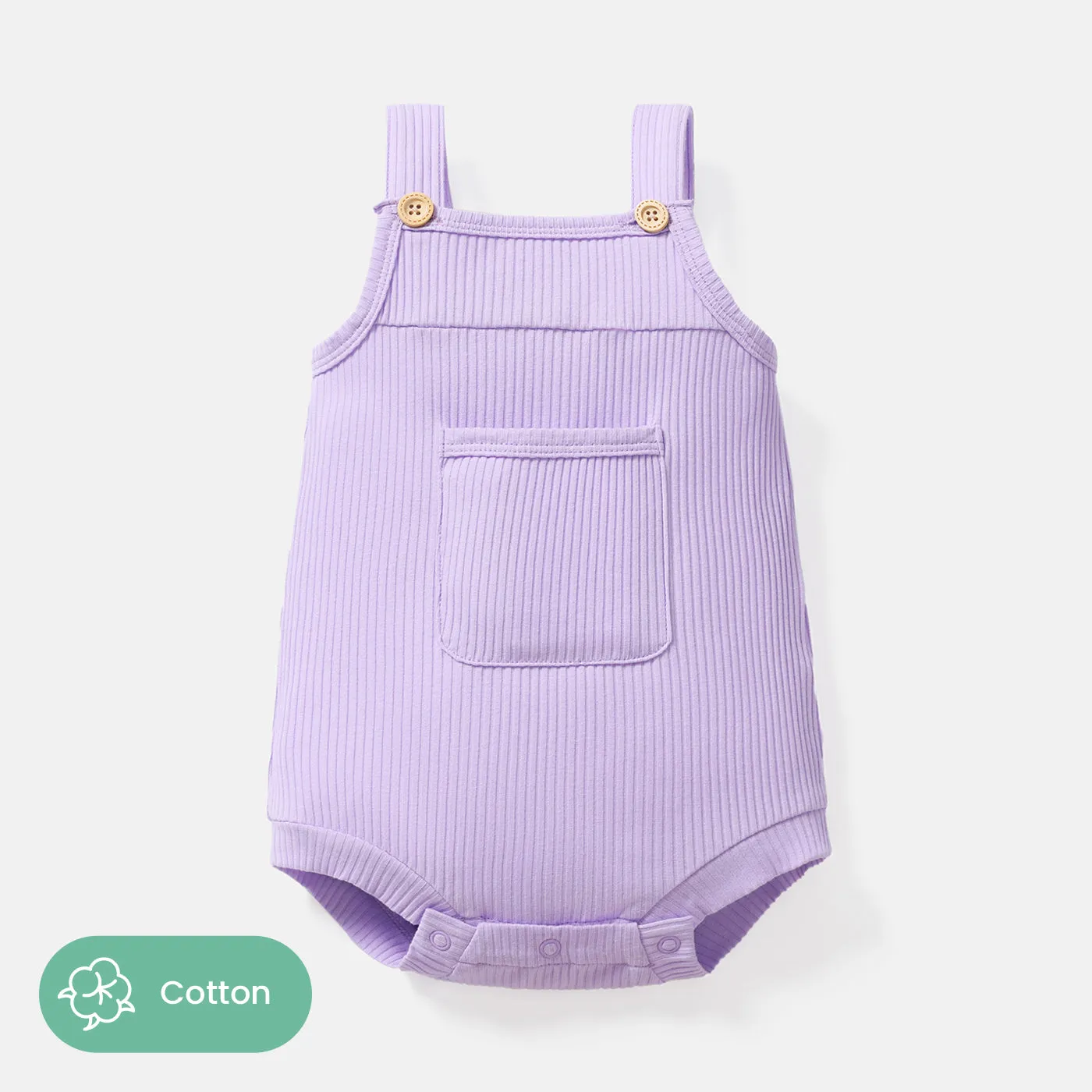 Baby Girl 100% Cotton Solid Color Ribbed Sleeveless Rompers