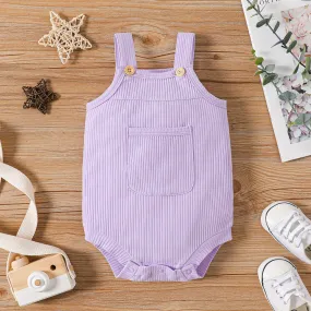 Baby Girl 100% Cotton Solid Color Ribbed Sleeveless Rompers
