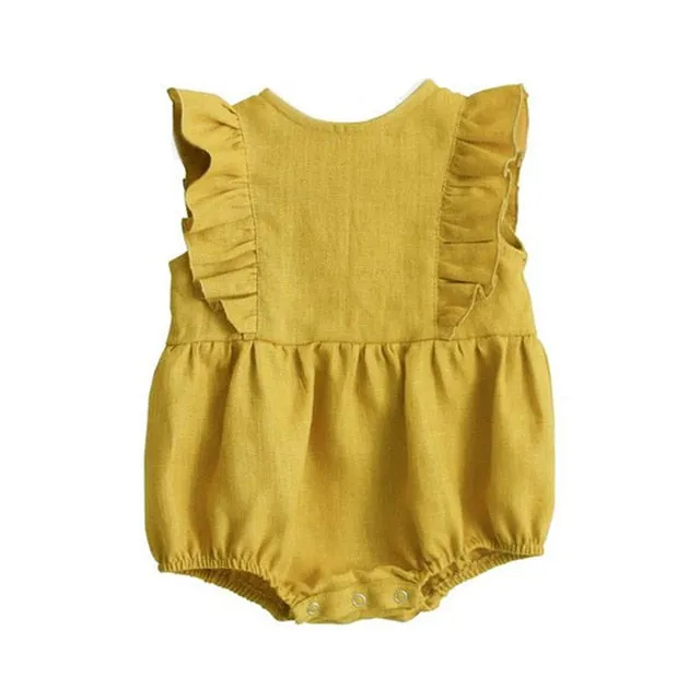 Baby Girl Rompers Summer Newborn Baby Clothes Cotton Linen Solid Color Stripe Baby Girl Clothing For 0-24M