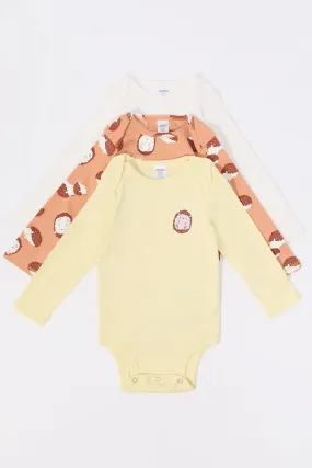 Baby Hedgehog Graphic Long Sleeve Onesie (3 Pack)
