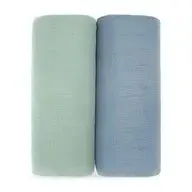 Baby Muslin Swaddle Blankets - Pacific blue and Fern