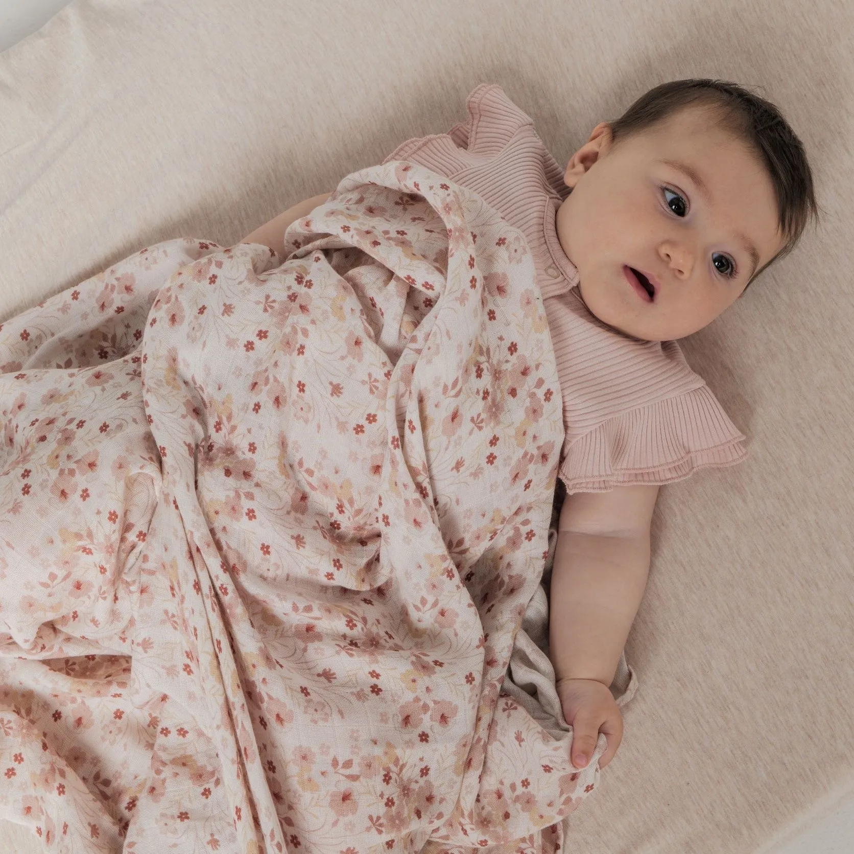 Baby Swaddle/Wrap - Organic Bamboo Muslin - Blossom