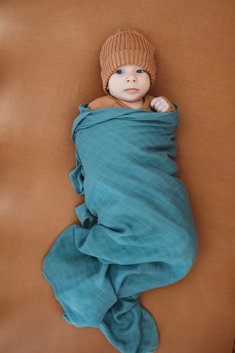 Baby Swaddle/Wrap - Organic Bamboo Muslin - Sea Blue