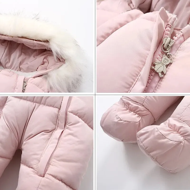 Baby Thick Warm Hooded Fleece Rompers Snowsuit