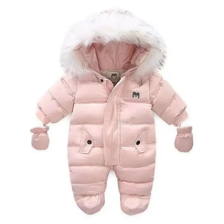 Baby Thick Warm Hooded Fleece Rompers Snowsuit