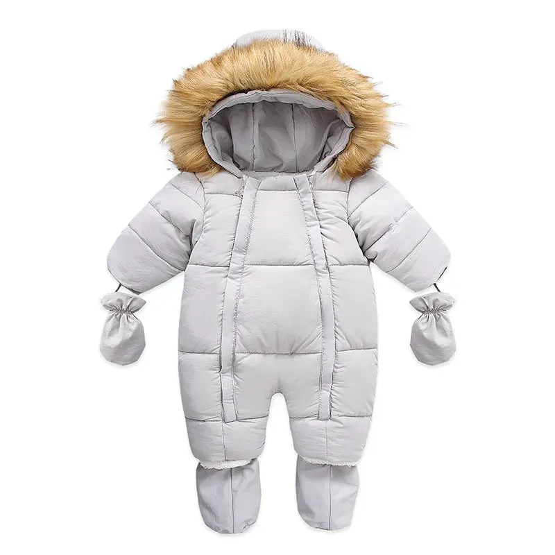 Baby Thick Warm Hooded Fleece Rompers Snowsuit