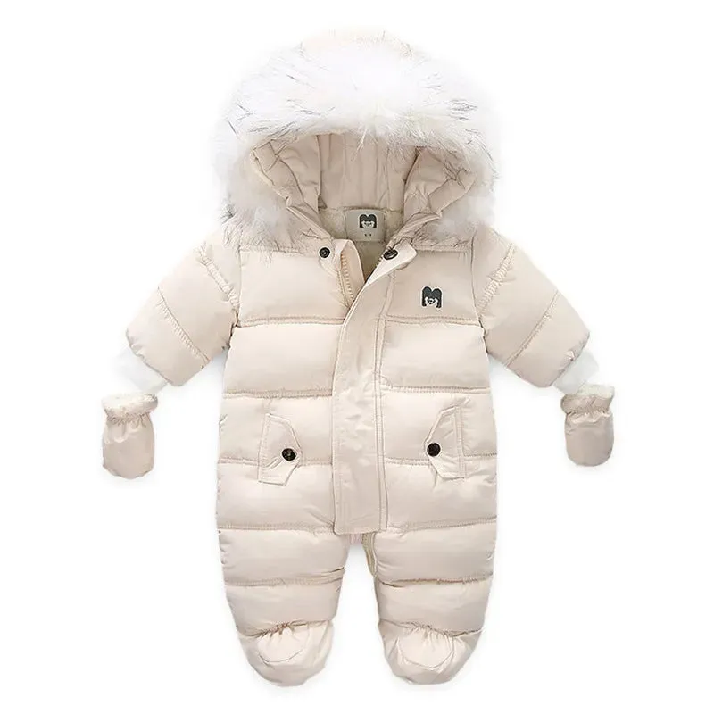 Baby Thick Warm Hooded Fleece Rompers Snowsuit