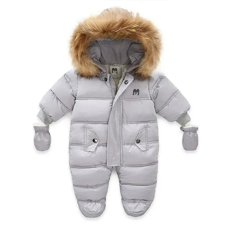 Baby Thick Warm Hooded Fleece Rompers Snowsuit