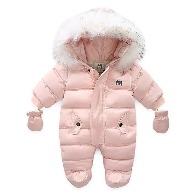 Baby Thick Warm Hooded Fleece Rompers Snowsuit