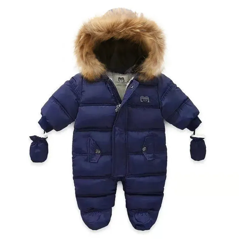 Baby Thick Warm Hooded Fleece Rompers Snowsuit