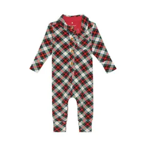 Bamboo Long Sleeve Collared Henley Long Romper - Marqui (Plaid)