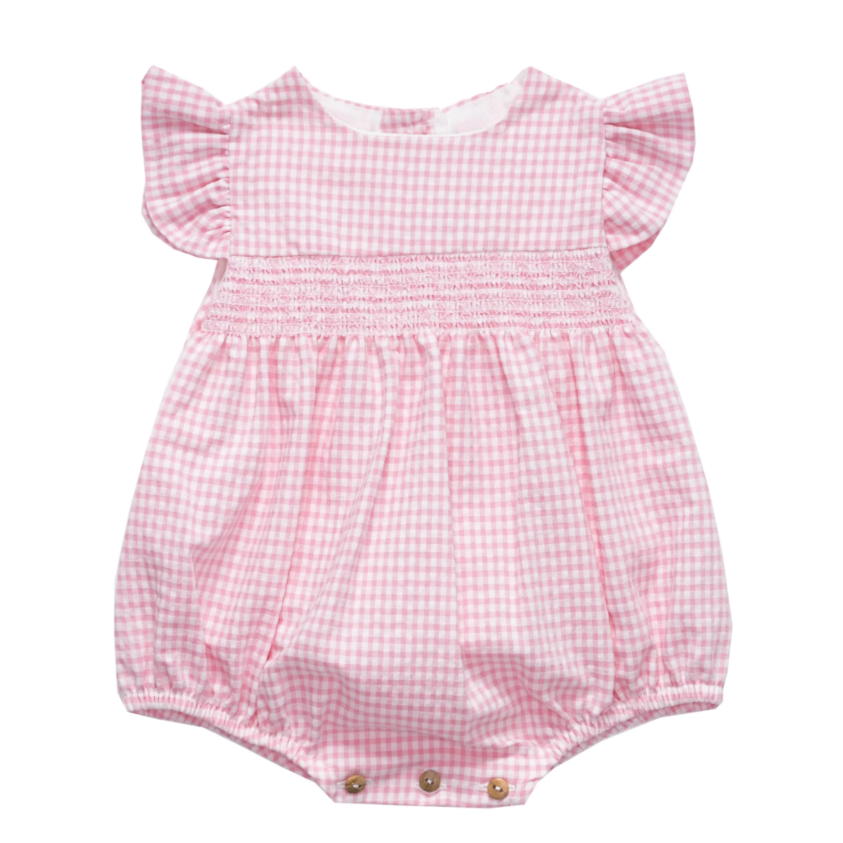 Basics - Pink seersucker Smocked Romper