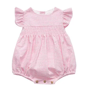 Basics - Pink seersucker Smocked Romper
