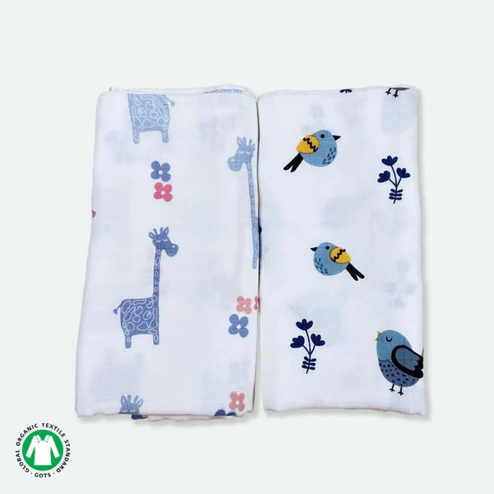 Bird & Giraffe Design Muslin Swaddle Wrap- Pack Of 2