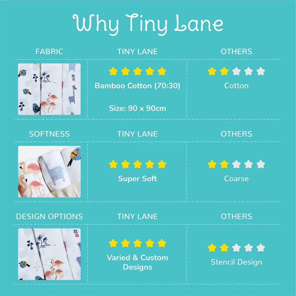 Bird, Giraffe & Flamingo Design Muslin Swaddle Wrap- Pack Of 3