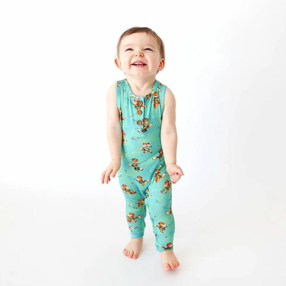 Boy's Bamboo Henley Racerback Romper - Arlo (Foxes)