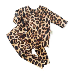 Brown Cheetah Ribbed Lounge Set