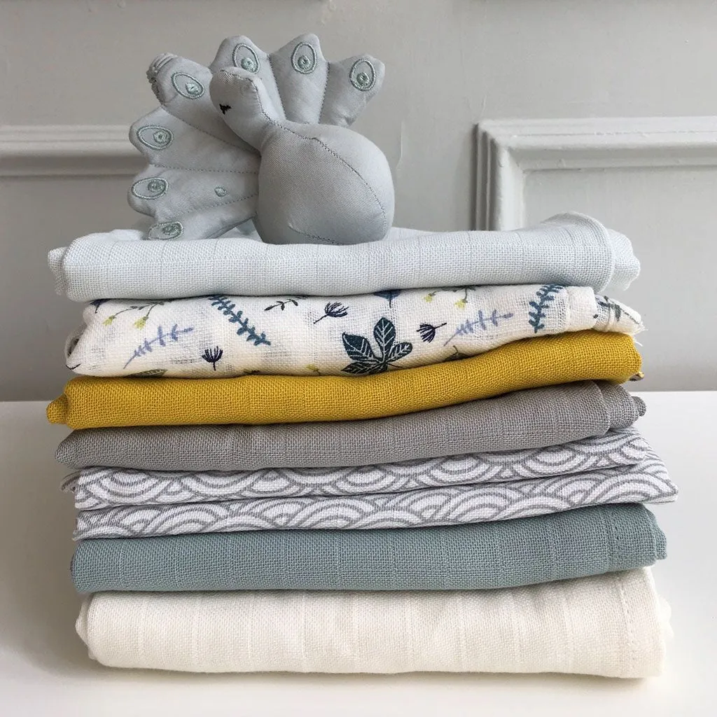 Cam Cam Copenhagen Muslin Cloth Printed Pressed Leaves Blue